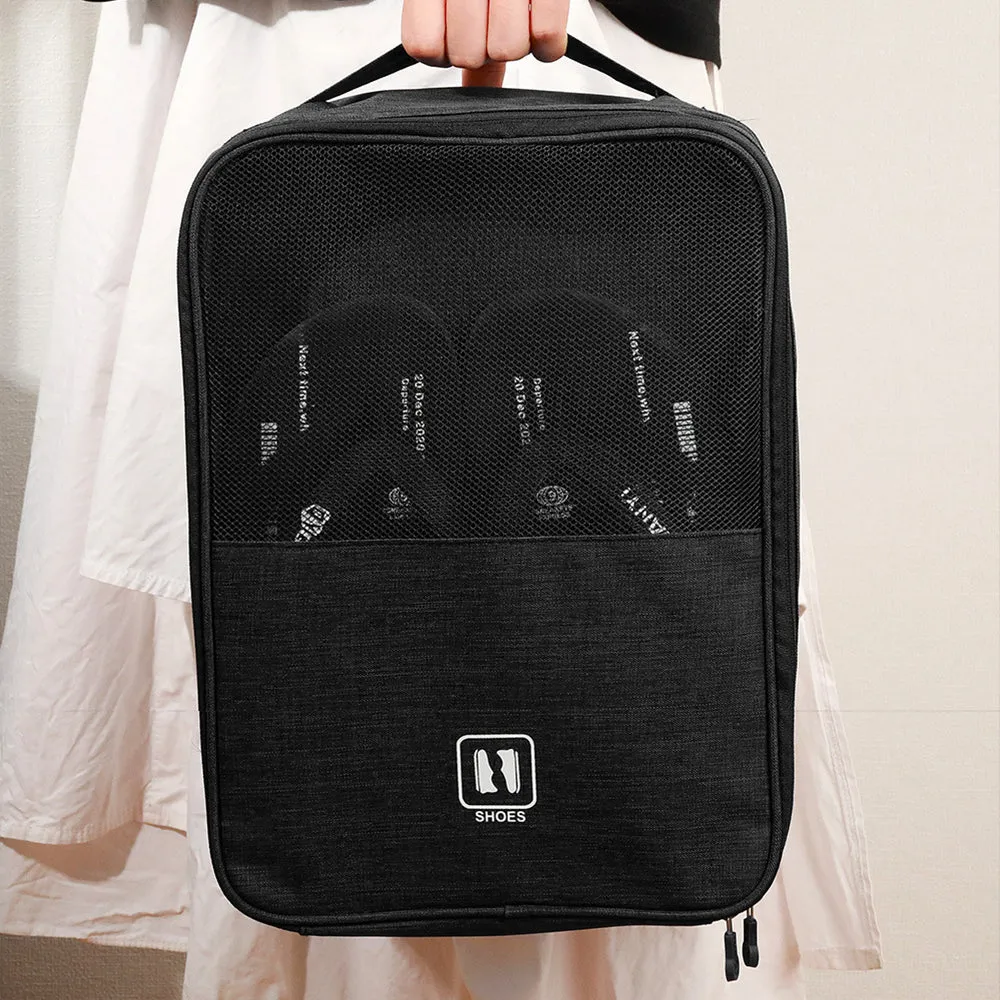 2-Pack Set Travel Environmental Water Resistant Shoe Pouches Portable Storage Bags Black