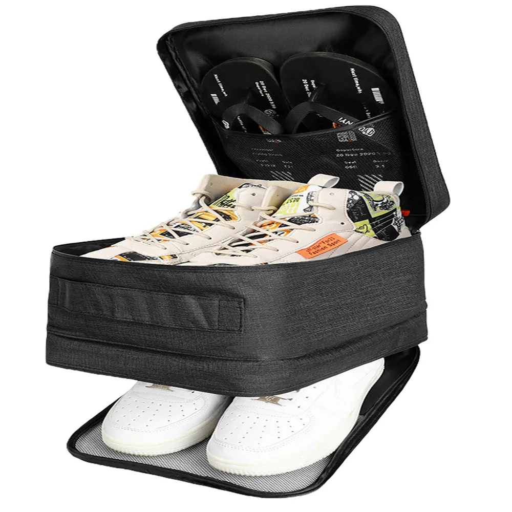2-Pack Set Travel Environmental Water Resistant Shoe Pouches Portable Storage Bags Black