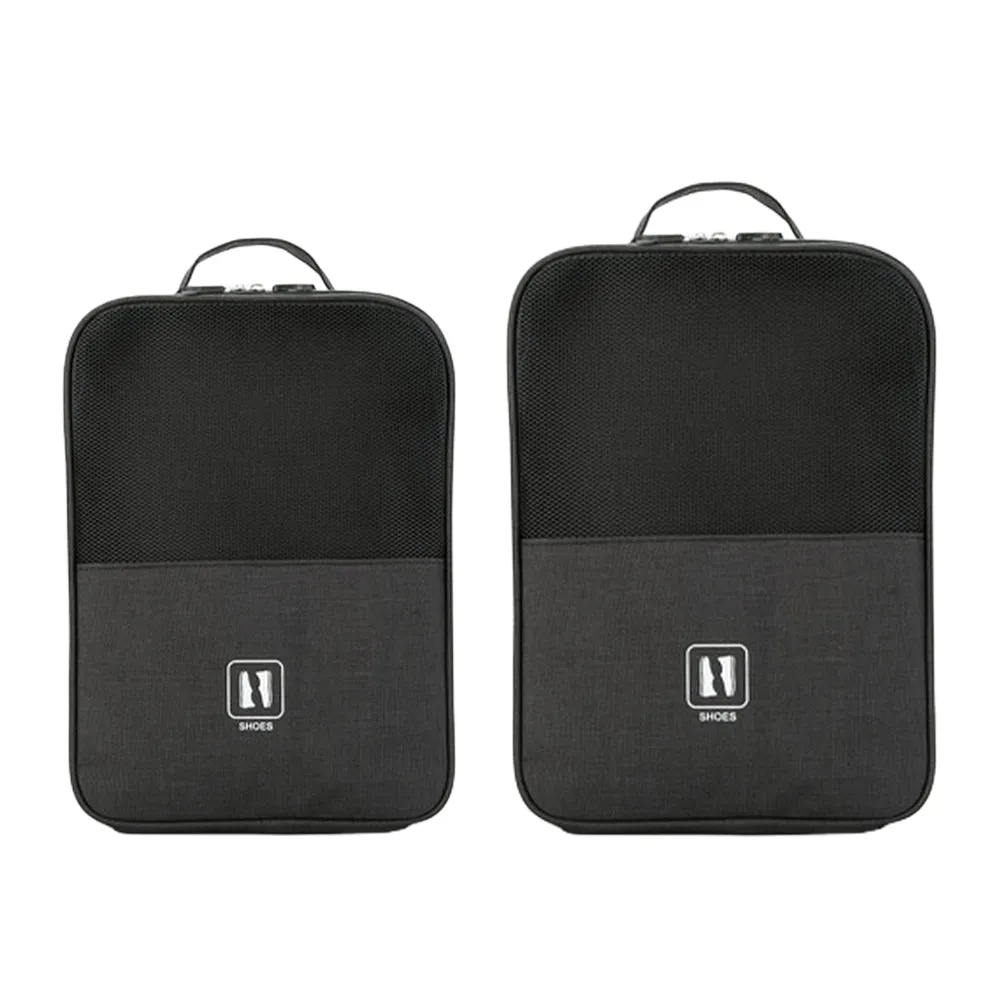 2-Pack Set Travel Environmental Water Resistant Shoe Pouches Portable Storage Bags Black