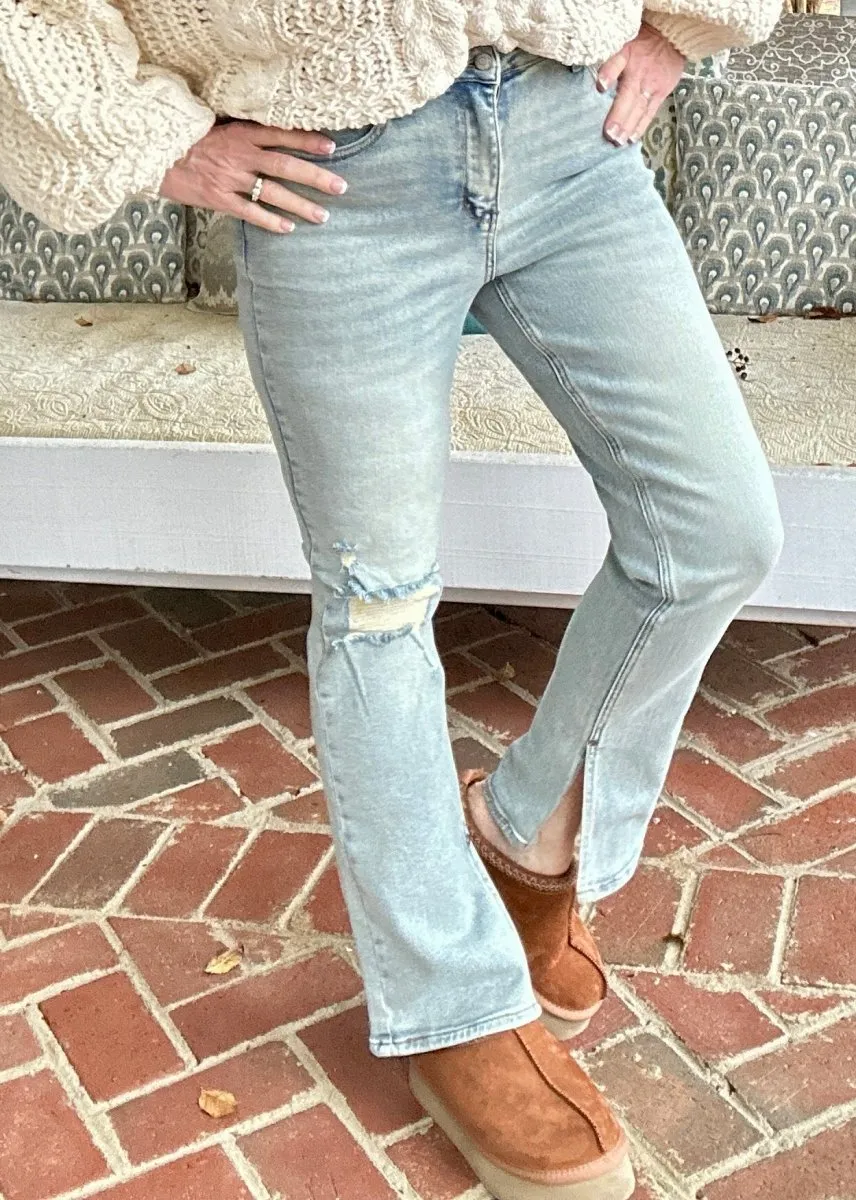 Alcorn High Waist Destroyed Straight with Side Slit Hem | Judy Blue Jeans