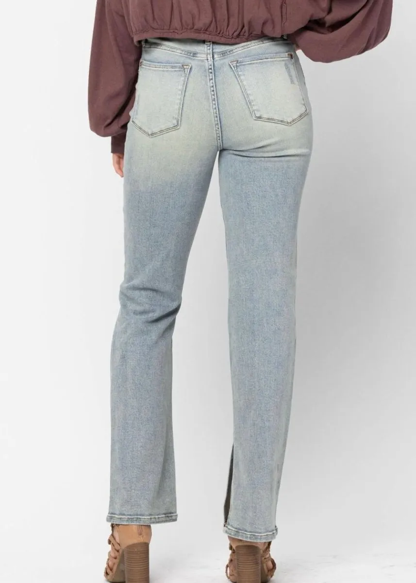 Alcorn High Waist Destroyed Straight with Side Slit Hem | Judy Blue Jeans
