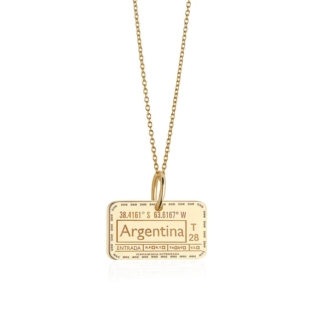 Argentina Passport Stamp Charm Charm Solid Gold