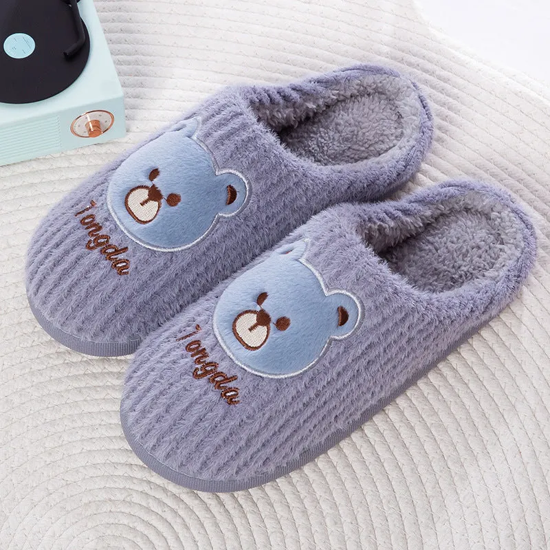 Bear Slippers Women Warm Winter Shoes Fuzzy Home Slippers