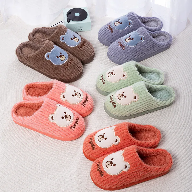 Bear Slippers Women Warm Winter Shoes Fuzzy Home Slippers