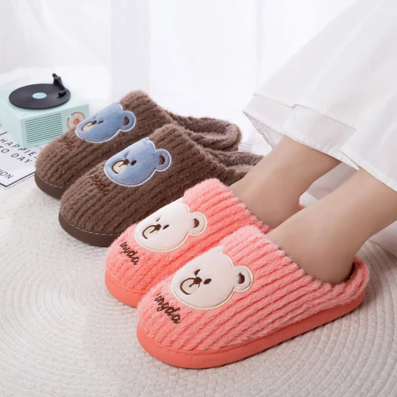 Bear Slippers Women Warm Winter Shoes Fuzzy Home Slippers