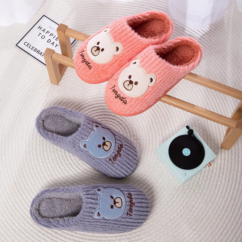 Bear Slippers Women Warm Winter Shoes Fuzzy Home Slippers