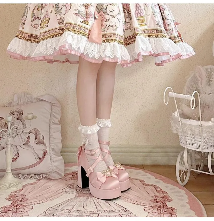 (BFM)Cheesecake~Mousse Heart~Sweet Lolita High Heel Shoes Mary Jane Love Heel Shoes