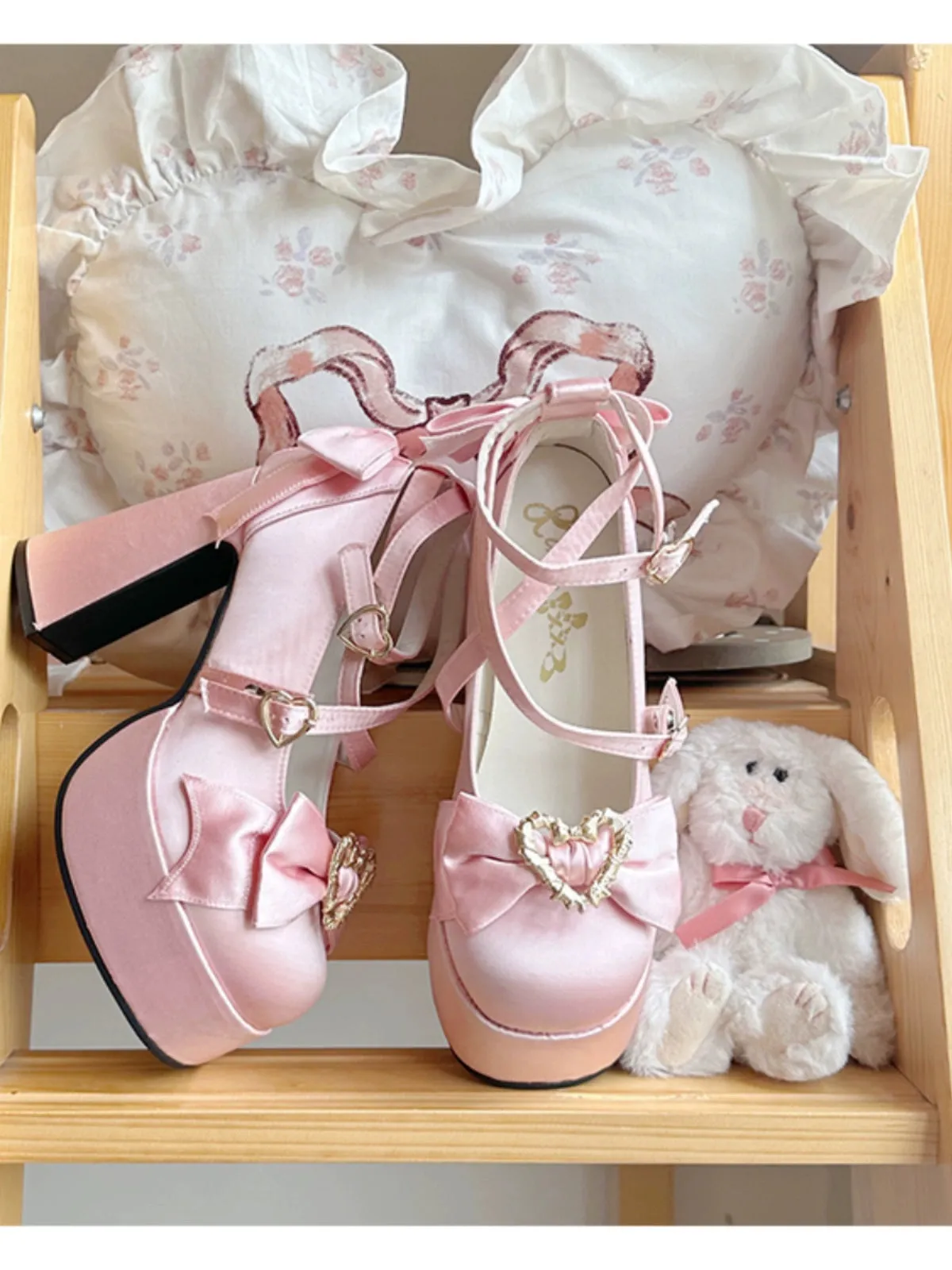 (BFM)Cheesecake~Mousse Heart~Sweet Lolita High Heel Shoes Mary Jane Love Heel Shoes