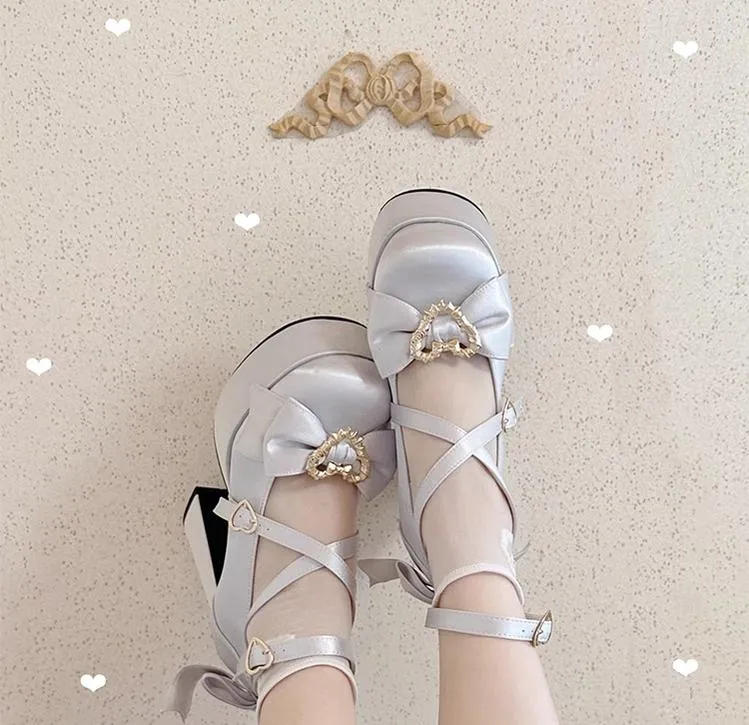 (BFM)Cheesecake~Mousse Heart~Sweet Lolita High Heel Shoes Mary Jane Love Heel Shoes