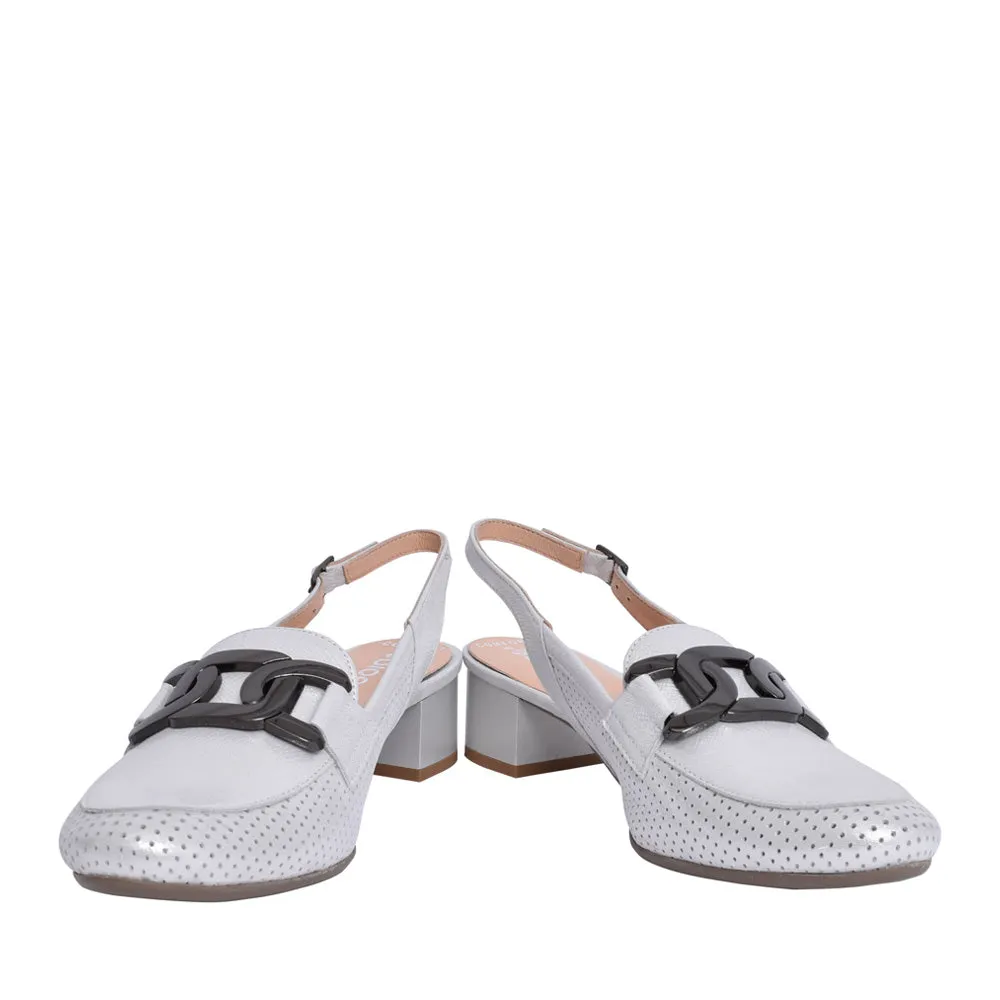 Bioeco 3963 SILVER Sling Back Block Heel Occasion Shoe 3963-2103