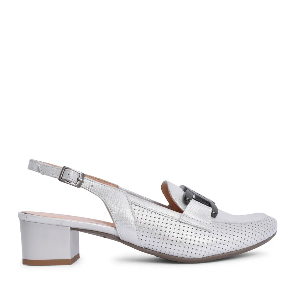 Bioeco 3963 SILVER Sling Back Block Heel Occasion Shoe 3963-2103