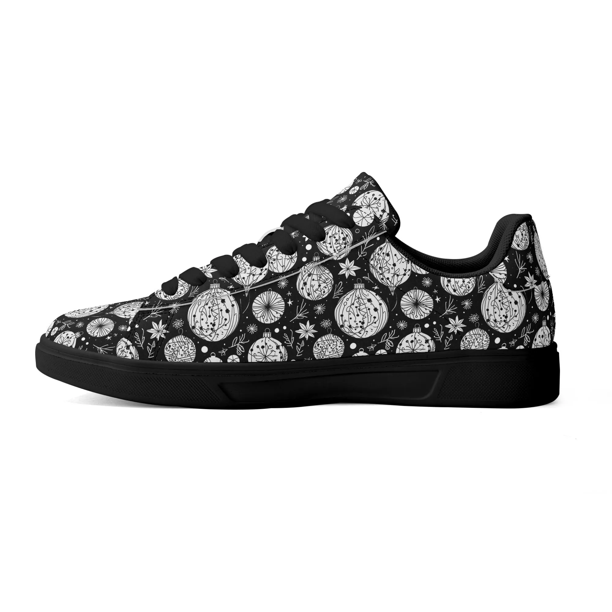 Black and White Ornament Adult Lightweight Brand Low Top Leather Shoes