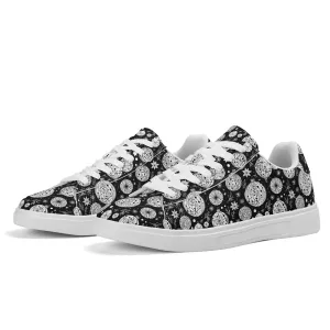 Black and White Ornament Adult Lightweight Brand Low Top Leather Shoes