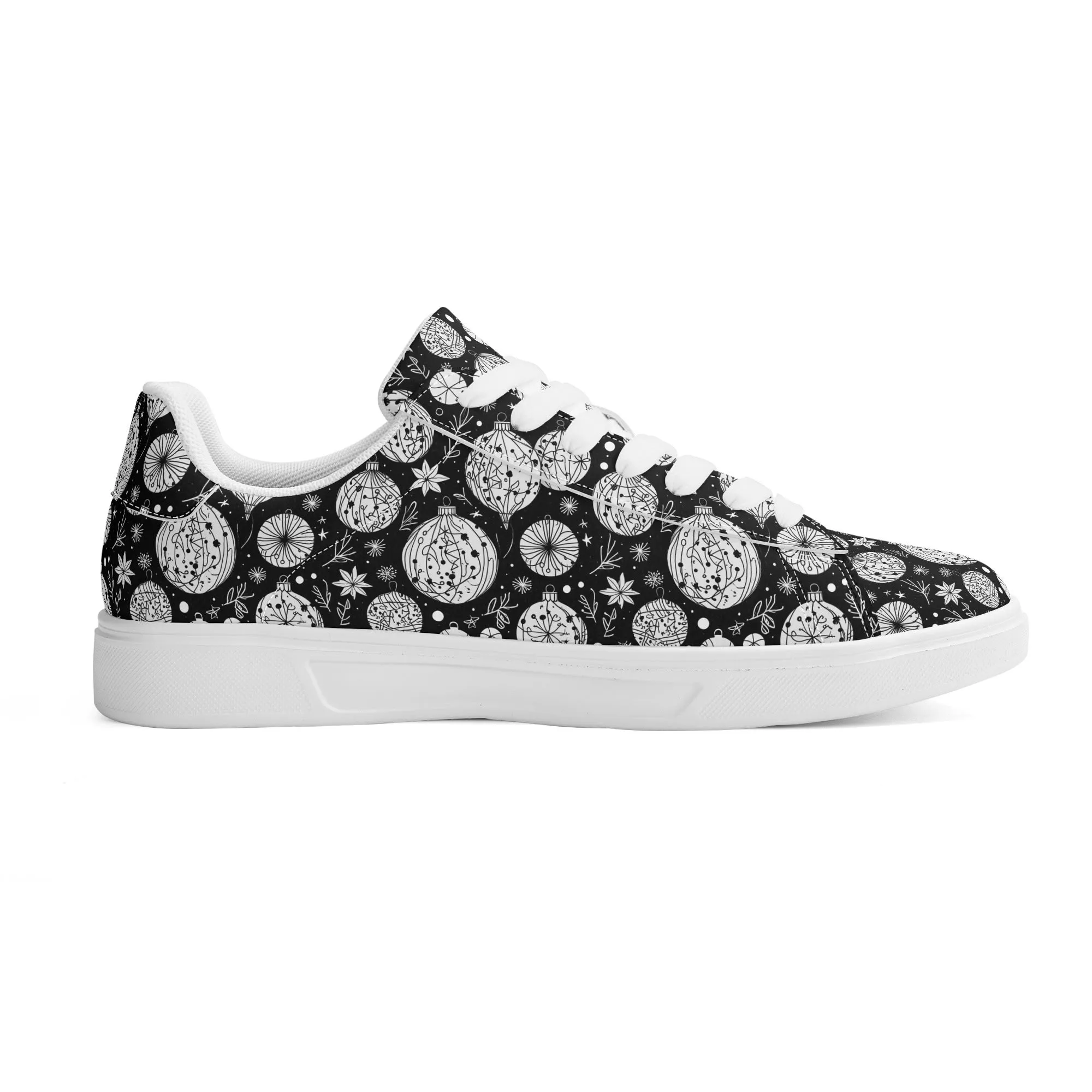 Black and White Ornament Adult Lightweight Brand Low Top Leather Shoes