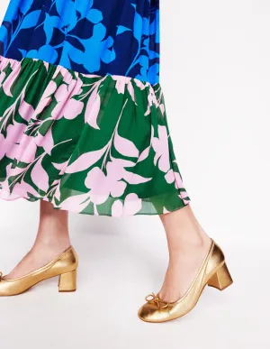 Block Heel Ballet Pumps-Gold Metallic