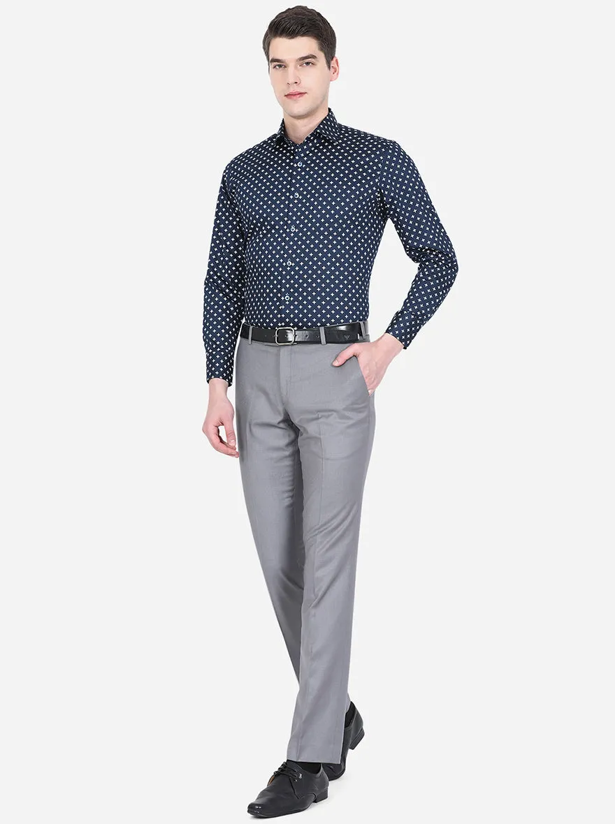 Blue & White Printed Slim Fit Formal Shirt | Metal