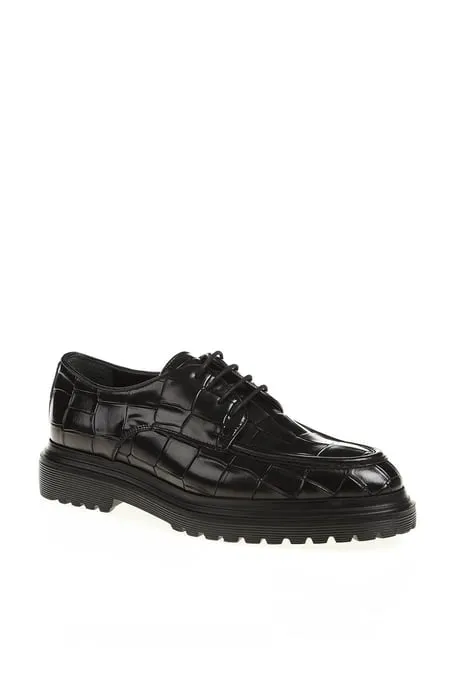Brabion Dante Leather Croco Black Shoes