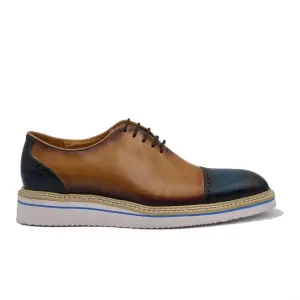 Carrucci Boys Navy & Tan Two Tone Cap Toe Oxford Leather Dress Shoes