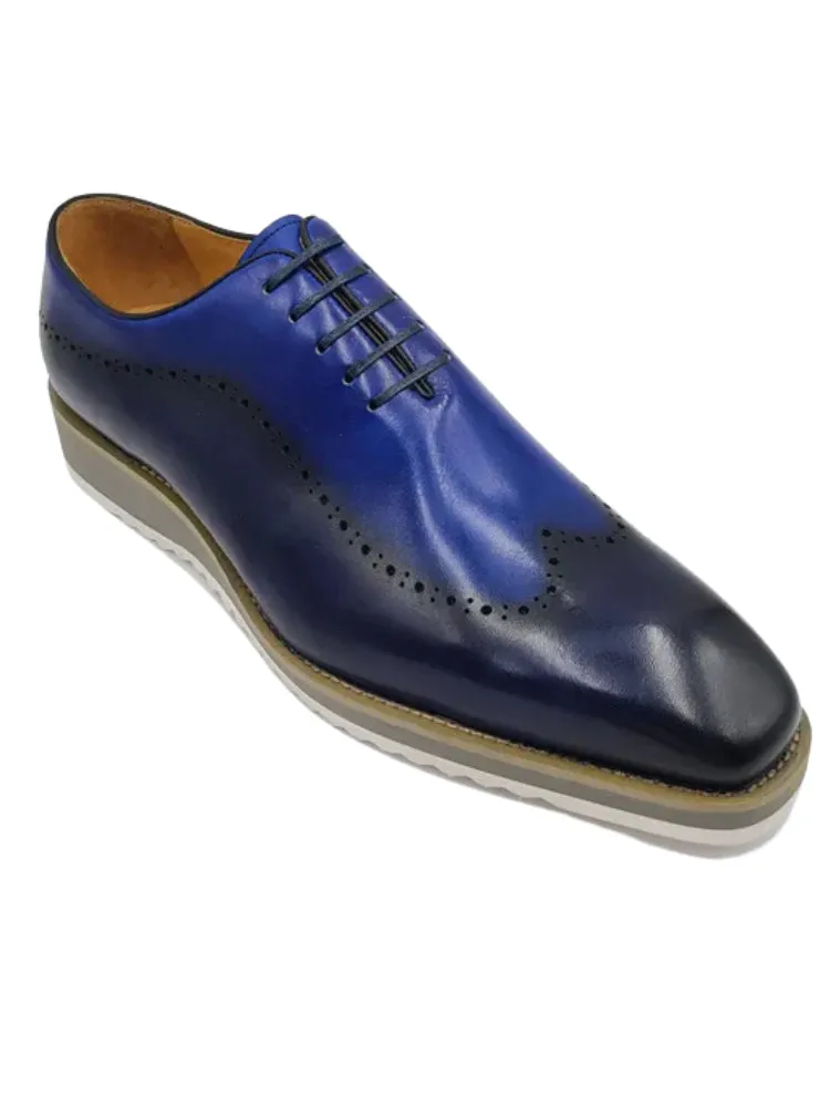 Carrucci Mens Dark Navy/Blue Two Tone Lace-up Oxford Leather Dress Shoes