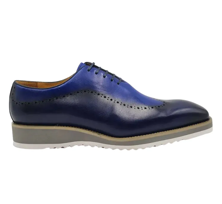 Carrucci Mens Dark Navy/Blue Two Tone Lace-up Oxford Leather Dress Shoes