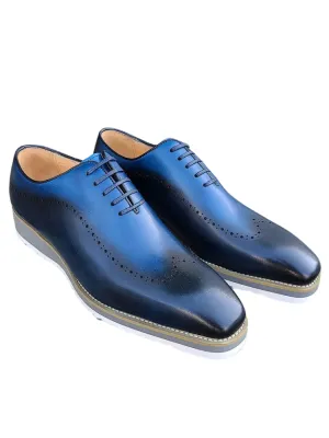 Carrucci Mens Dark Navy/Blue Two Tone Lace-up Oxford Leather Dress Shoes