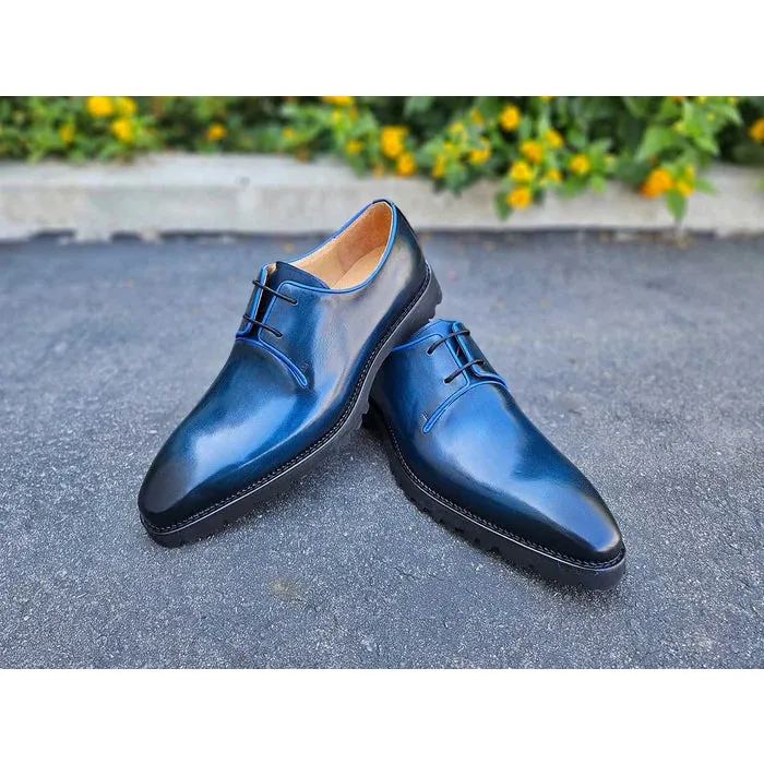 Carrucci Mens Navy Blue Lace-up Oxford Leather Dress Shoes With Lug Sole