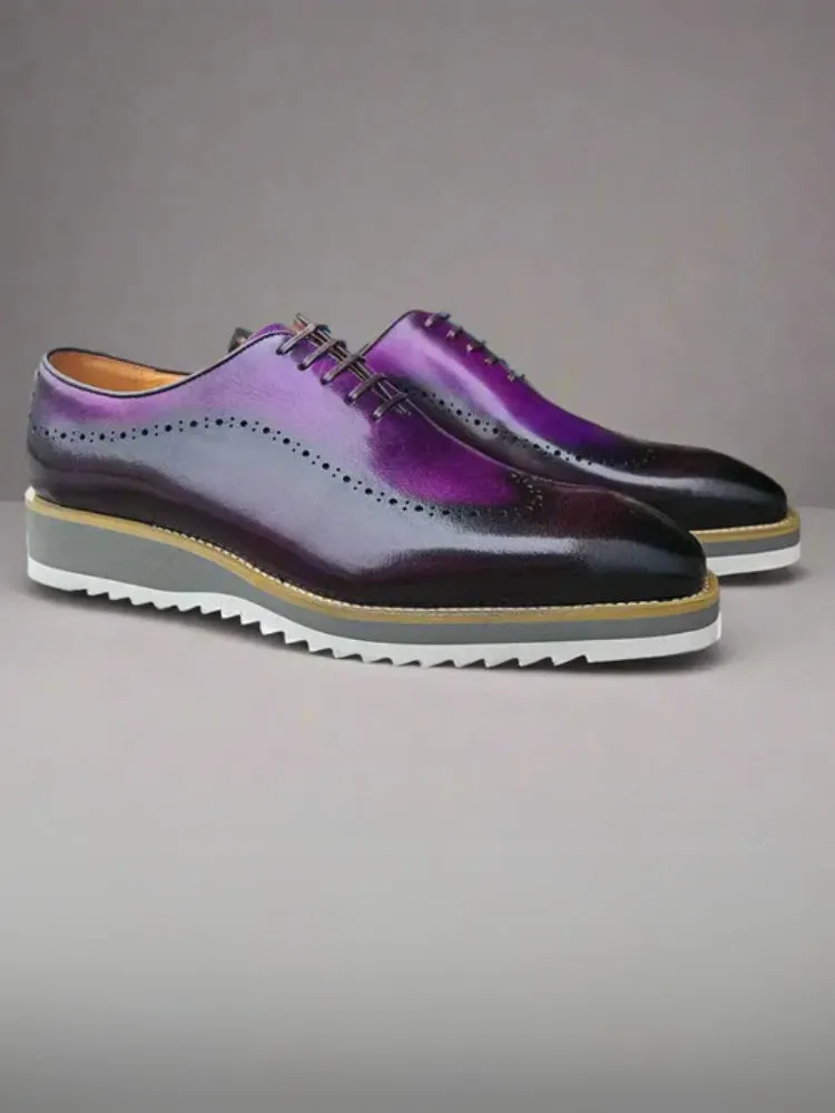 Carrucci Mens Purple Two Tone Lace-up Oxford Leather Dress Shoes