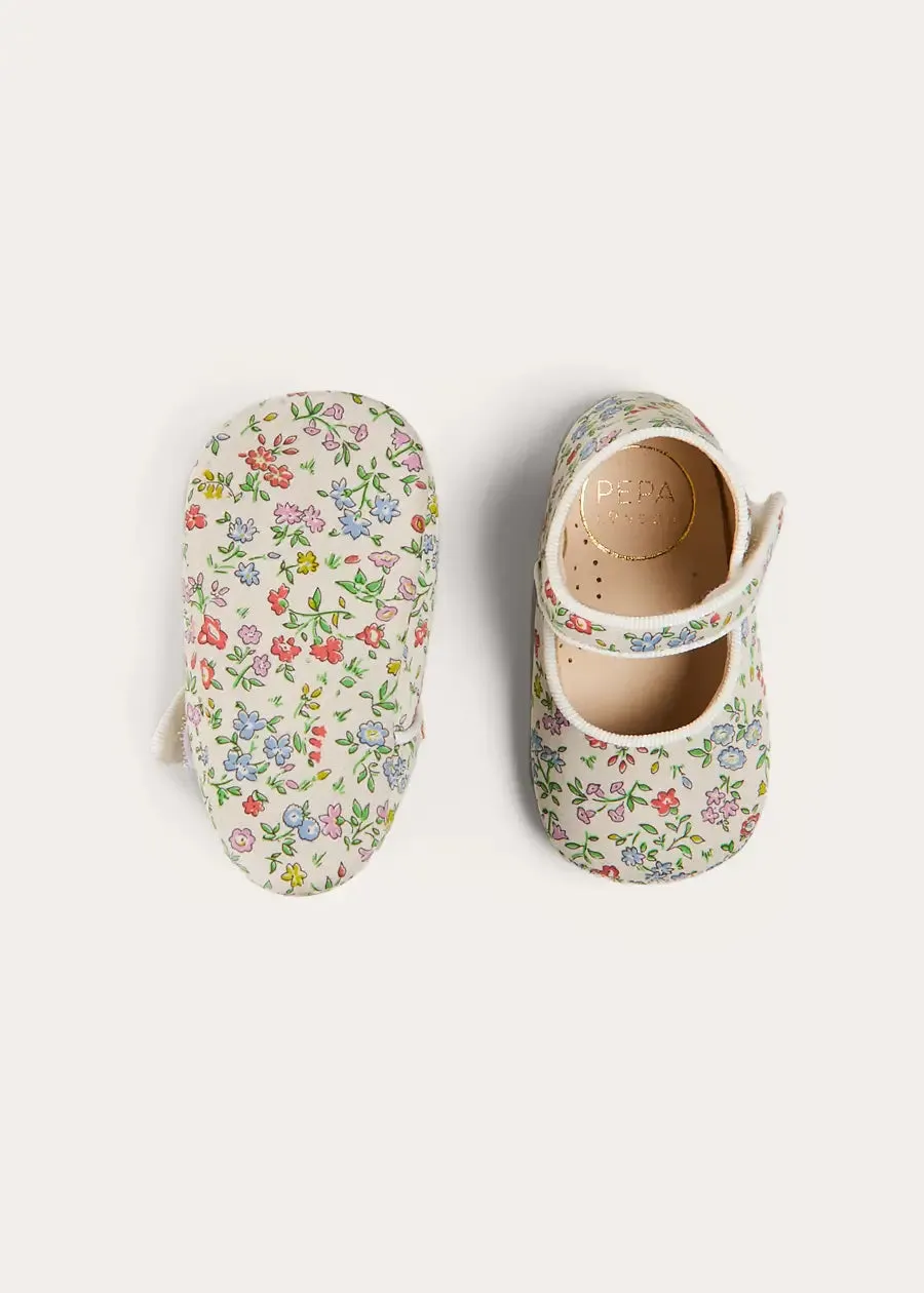 Cordelia Liberty Floral Mary Jane Pram Shoes in Pink (17-20EU)