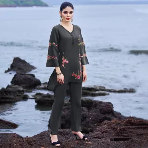 Cosmos charcoal grey embroidered co-ord set of 2