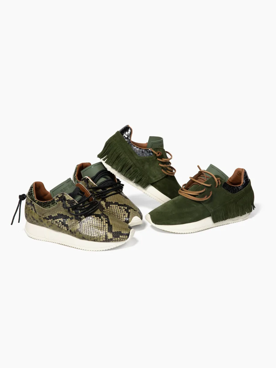 Esseutesse Leather Non Fringe Sneaker - Olive Python