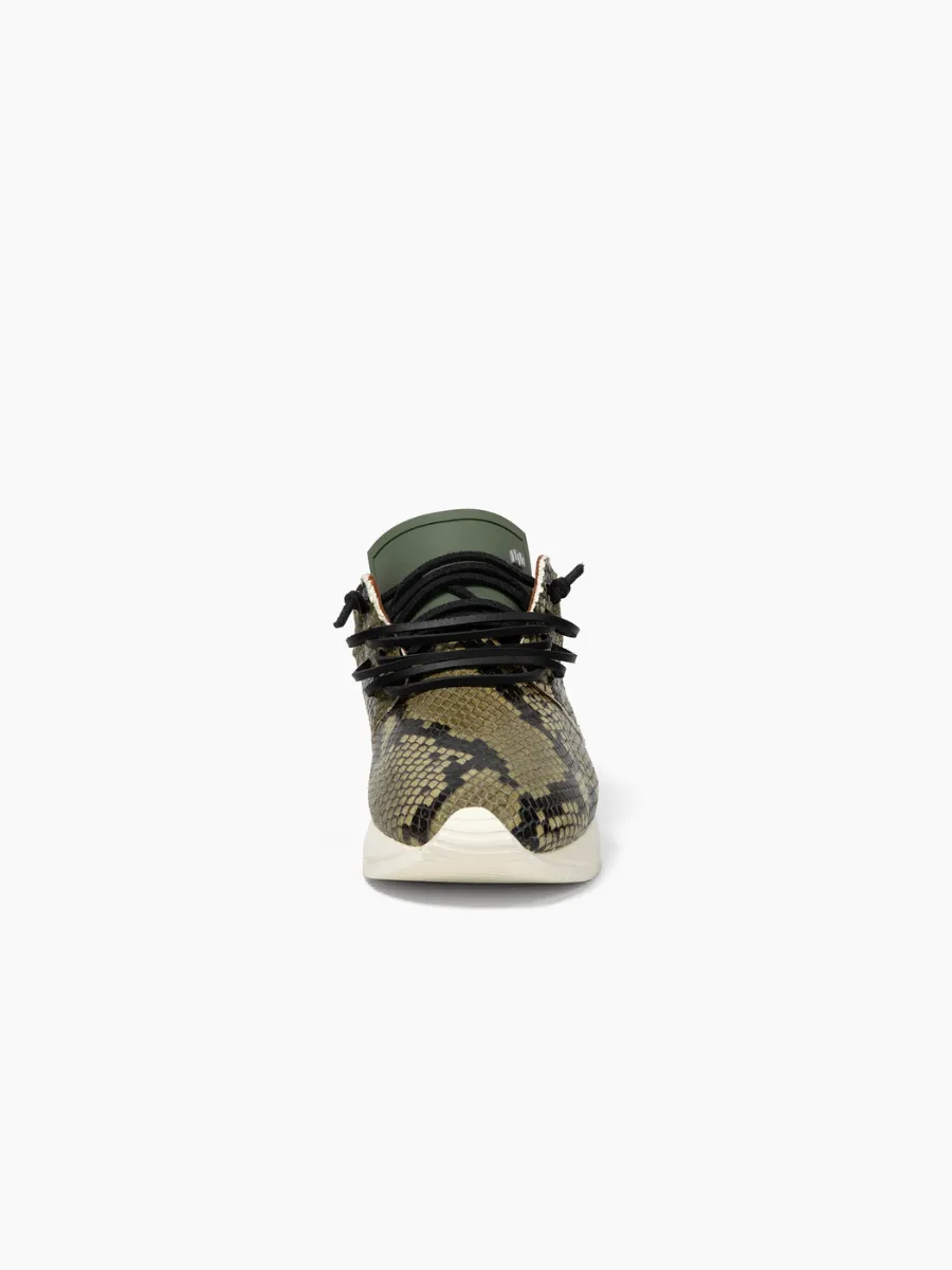 Esseutesse Leather Non Fringe Sneaker - Olive Python