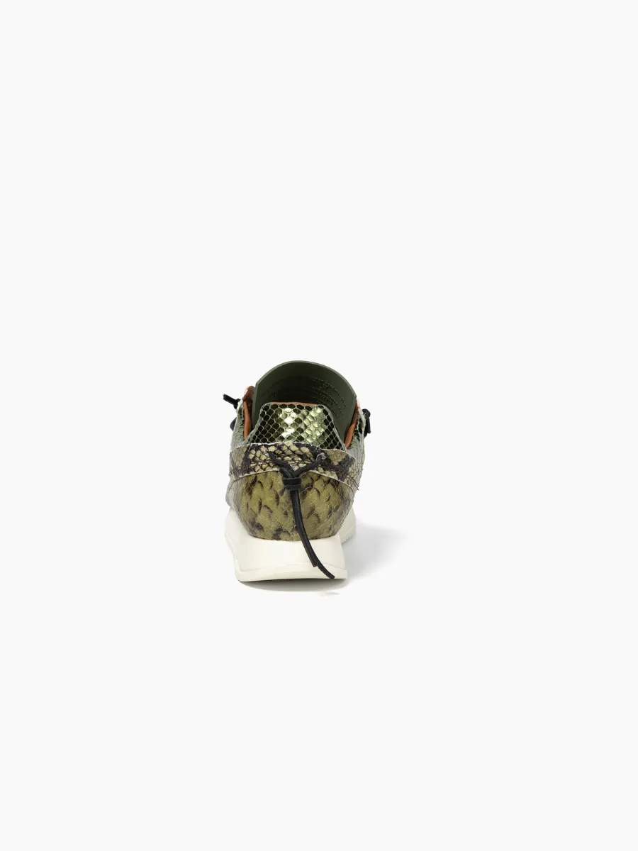Esseutesse Leather Non Fringe Sneaker - Olive Python