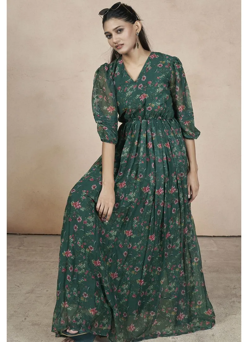 Festive Wear Gown with Ruffle Flair
