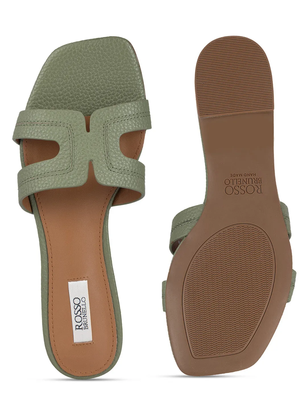 Green Textured Leather Sliders