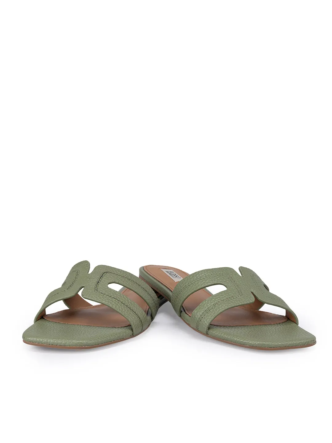 Green Textured Leather Sliders