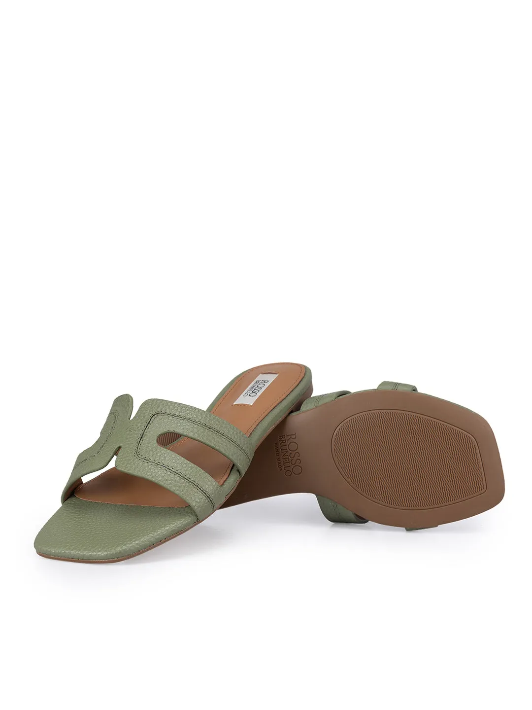 Green Textured Leather Sliders