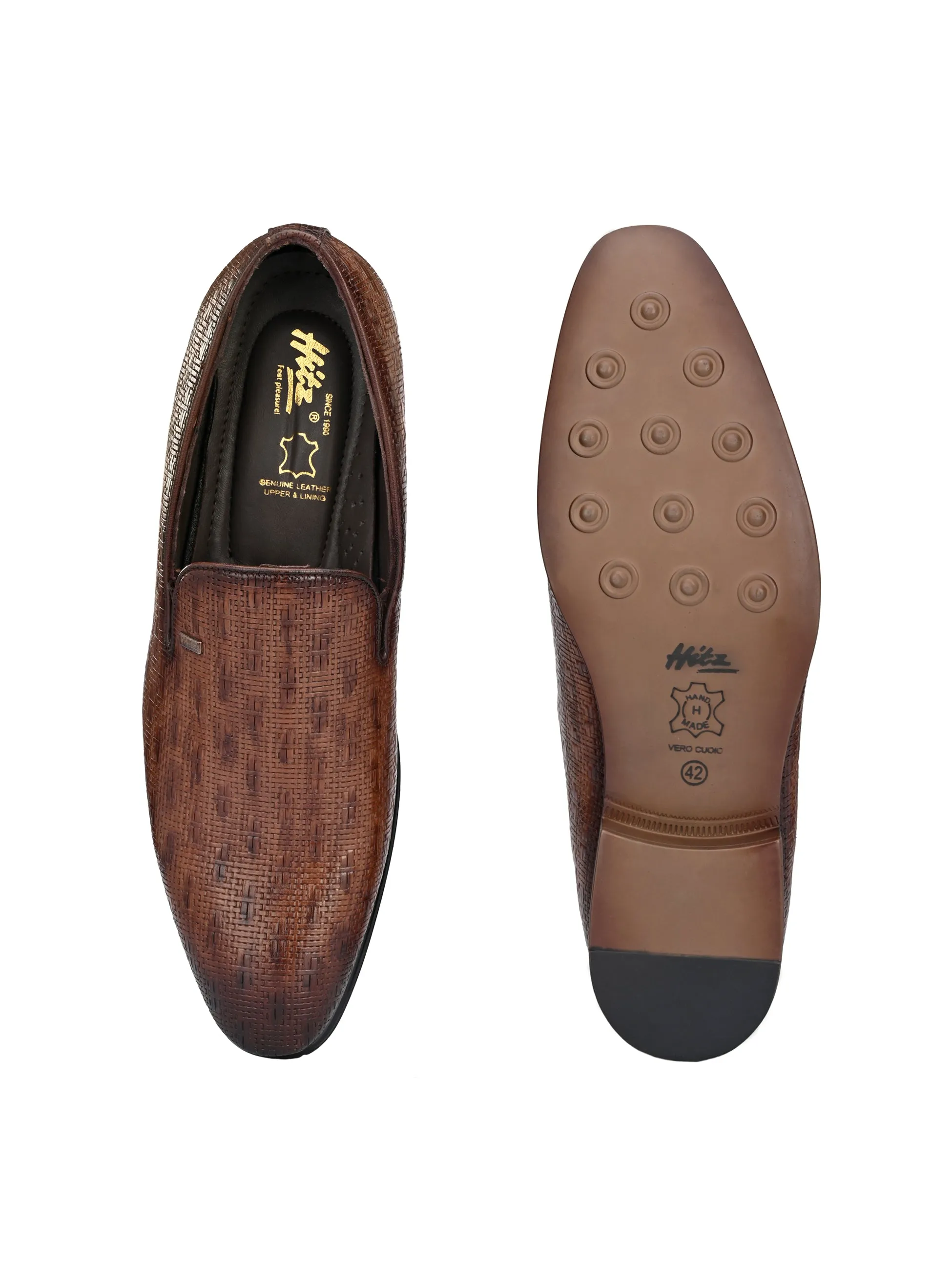 Hitz Men's Tan Leather Party Wear Slip On Shoes