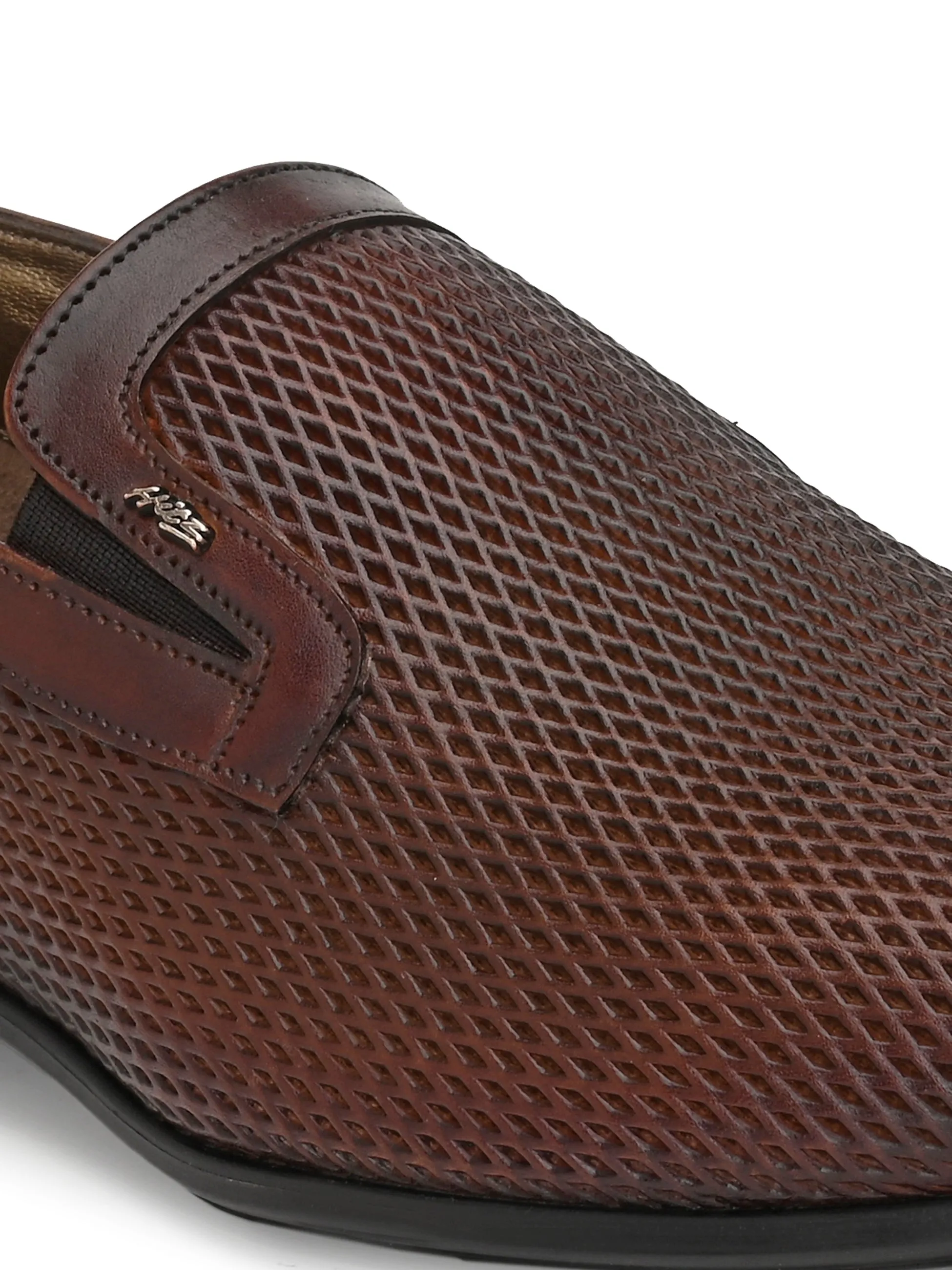 Hitz Men's Tan Leather Slip-On Party Wear Shoes