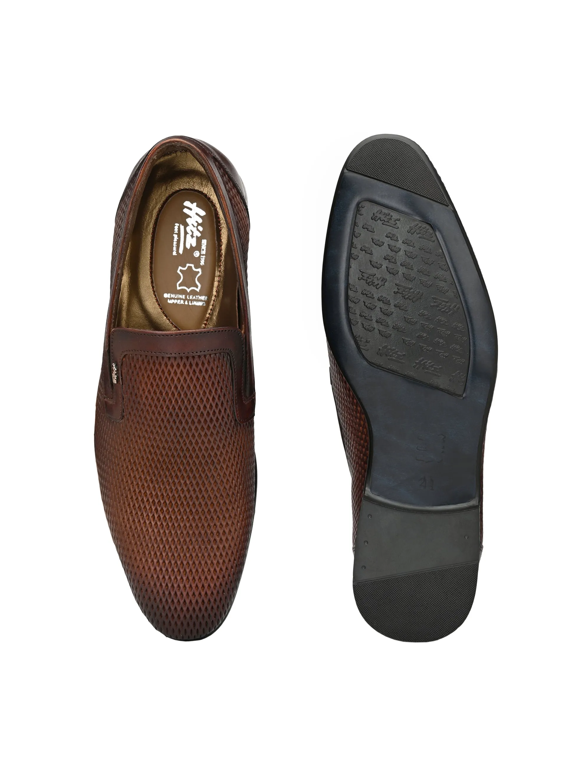 Hitz Men's Tan Leather Slip-On Party Wear Shoes