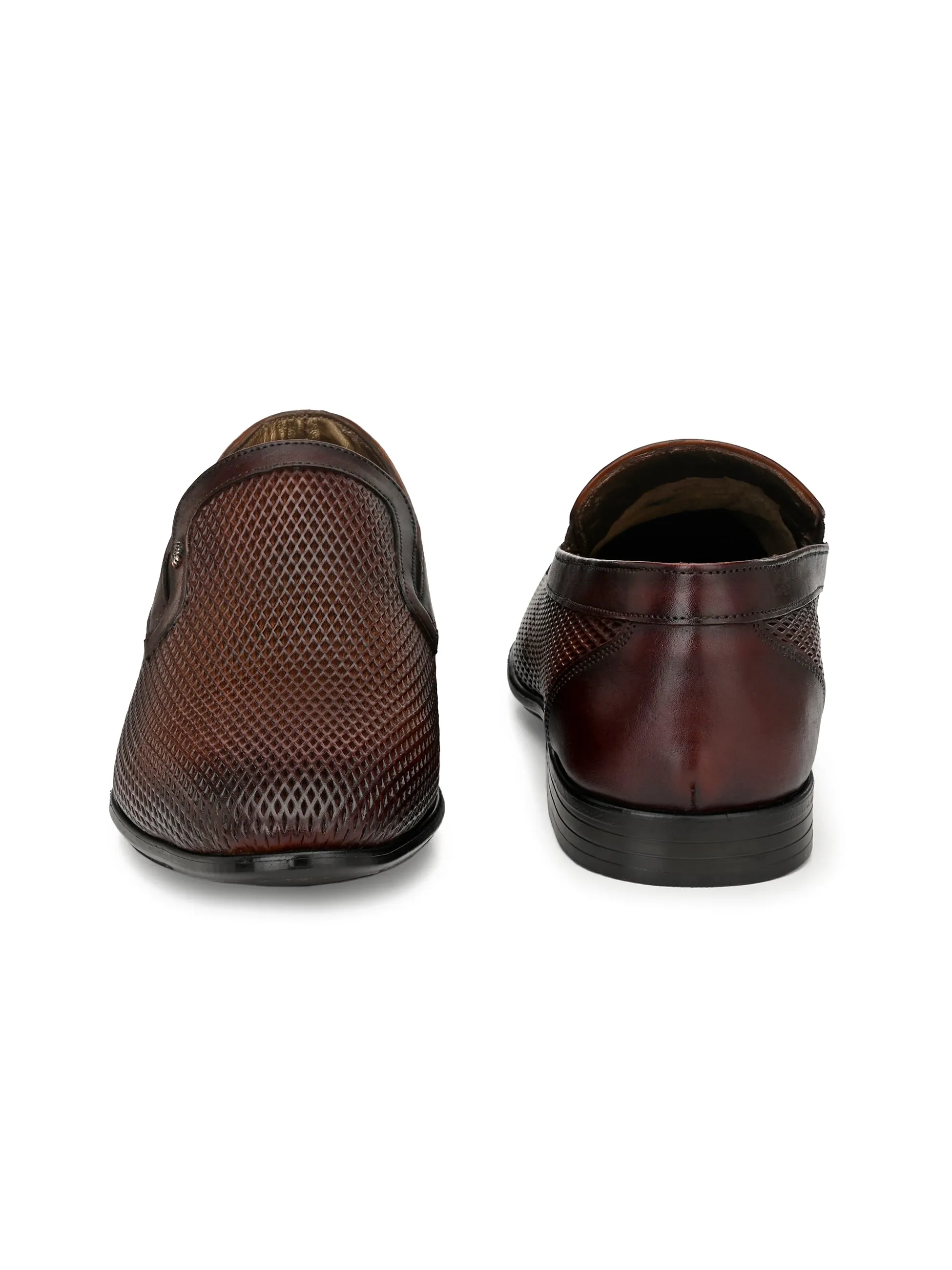Hitz Men's Tan Leather Slip-On Party Wear Shoes