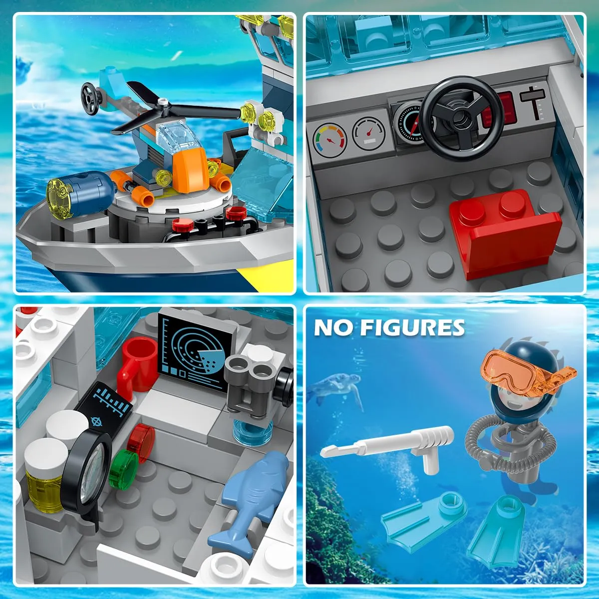 HOGOKIDS City Floatable Boat Building Set with LED Light - Fun Arctic Explorer Ship Building Block Kit Ocean Exploration with Helicopter, Sub, Shark Cage Birthday Gift for 6  Years Old Boys Girls Kids