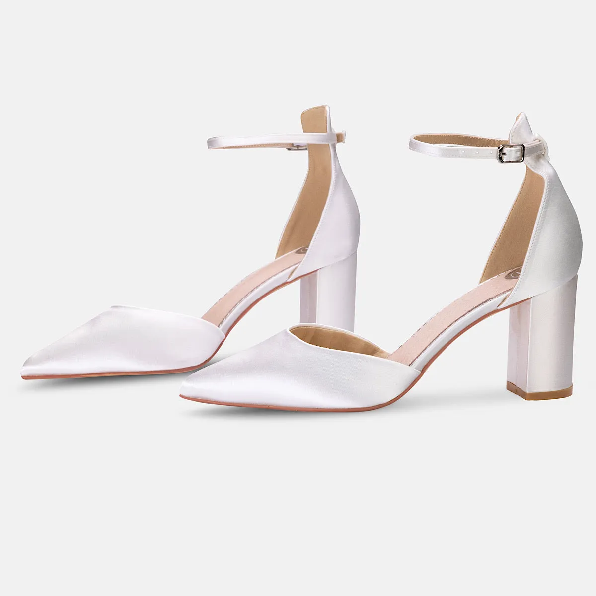 Ivory Satin Block Heel Wedding Shoe with Ankle Strap By Perfect Bridal, Liberty