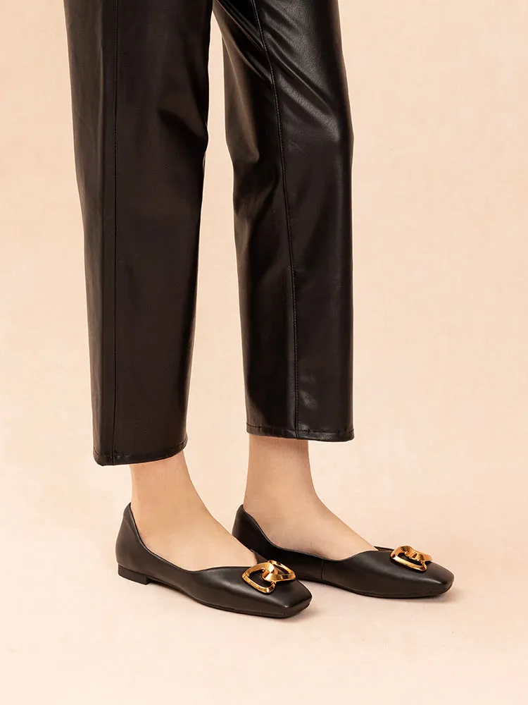 Kaori Gold Buckle Covered Flats