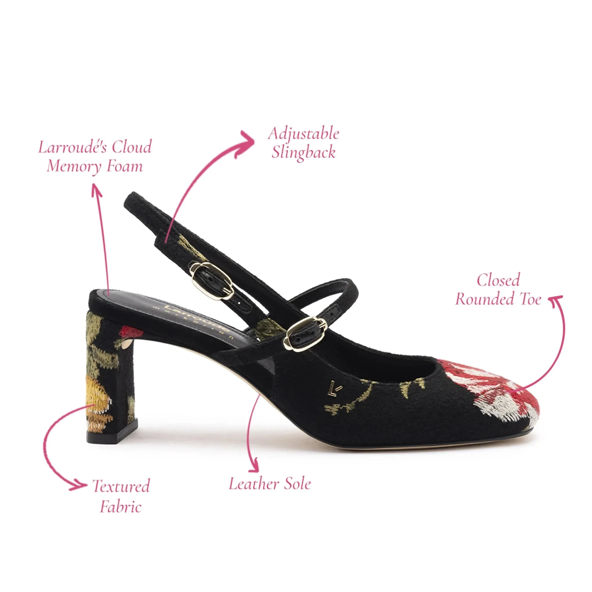 LARROUDÉ x Markarian Pump In Black Wool and Floral Embroidery