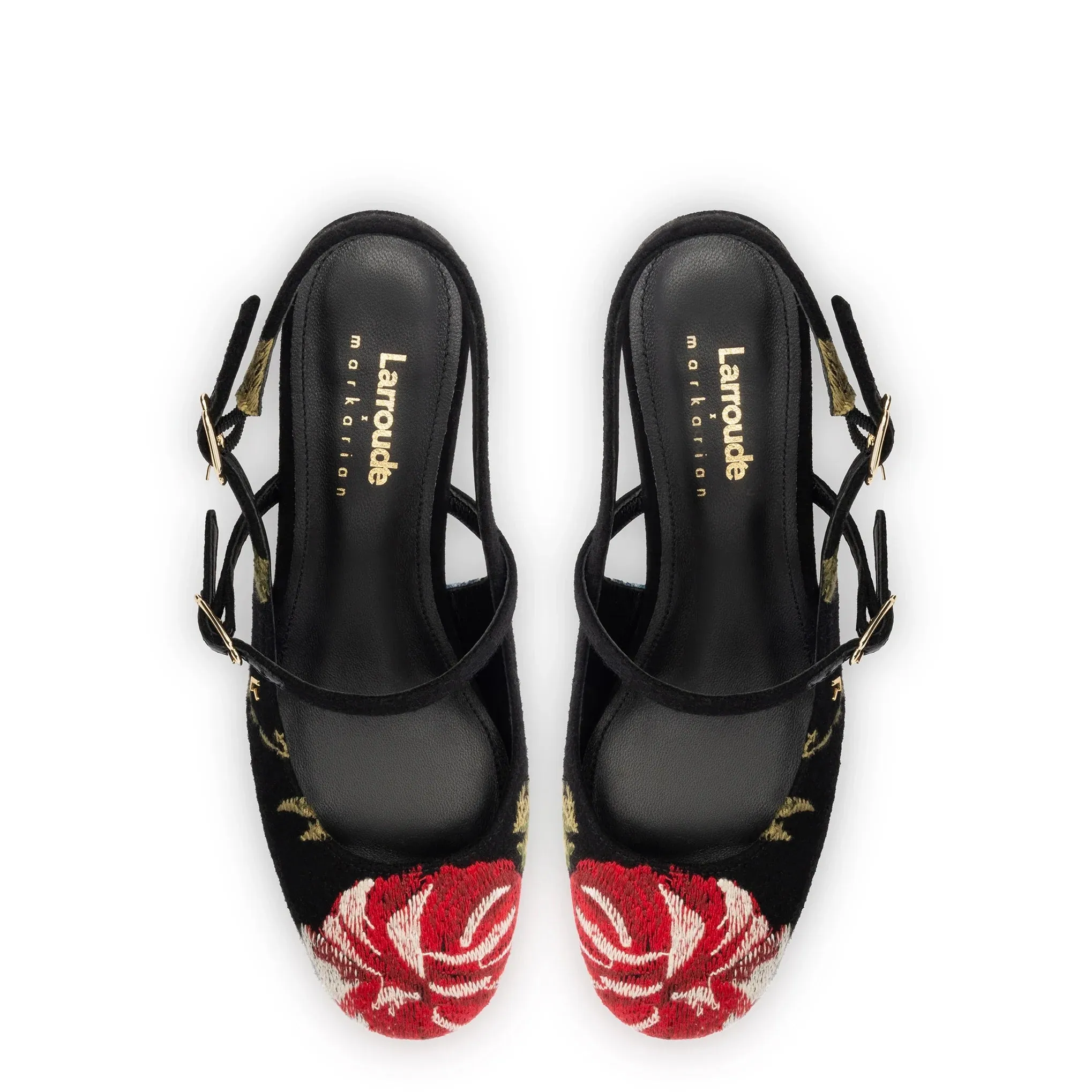 LARROUDÉ x Markarian Pump In Black Wool and Floral Embroidery