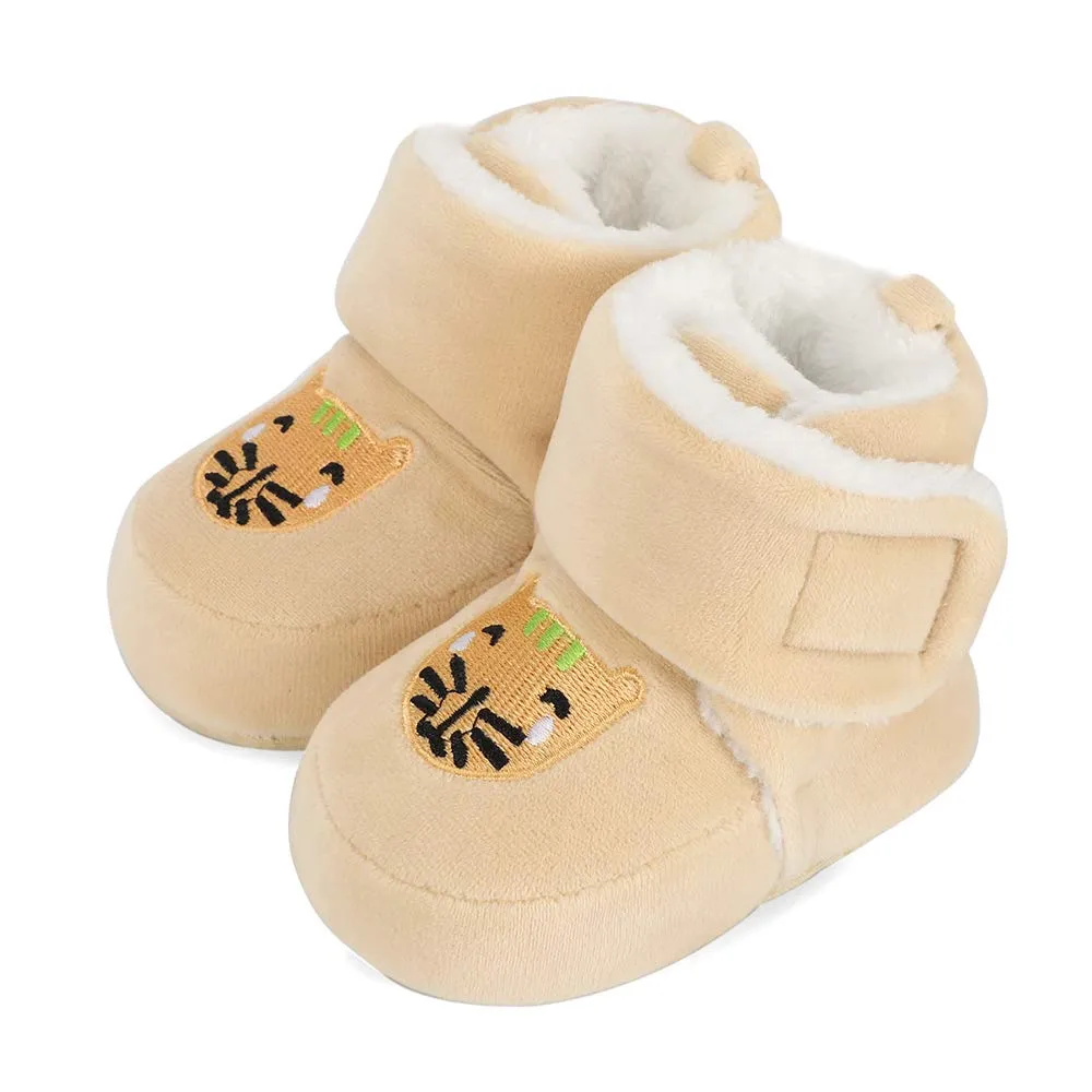 Matt Keely Baby Boys Girls Cartoon Anti Slip Soft Sole Thick Slipper Booties Infant Crib Shoes for Toddler Crawler Winter Boots with Plush Lining 0-6 Months Beige