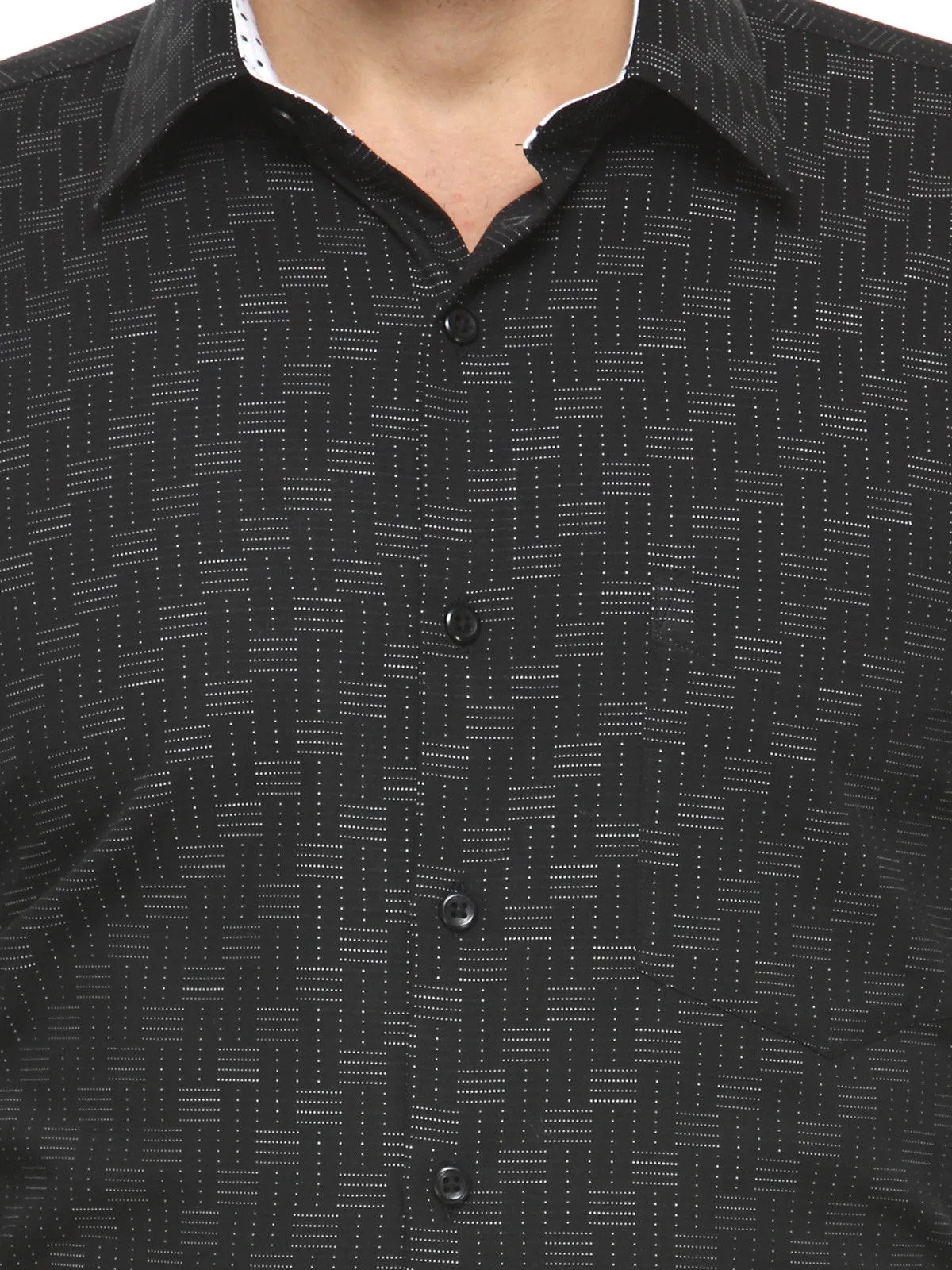 Men Black Jacquard Pure Cotton Slim Fit Formal Shirt