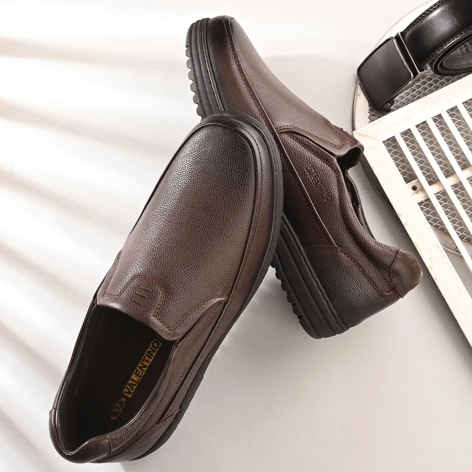 Men Premium Leather Brown Slip-On Formal Shoes | Available in sizes 5 UK to 12 UK (Fit-01-Brown)