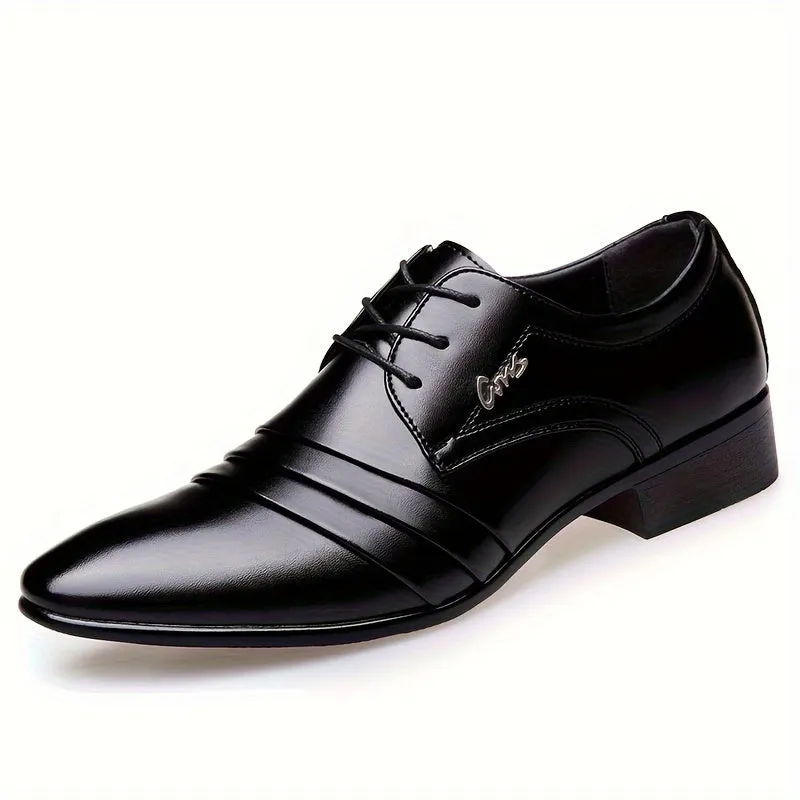 Men's PLUS SIZE Solid Dress Shoes - Premium PU Leather Uppers, Wear-resistant Lace-up Design for Business & Office Wear