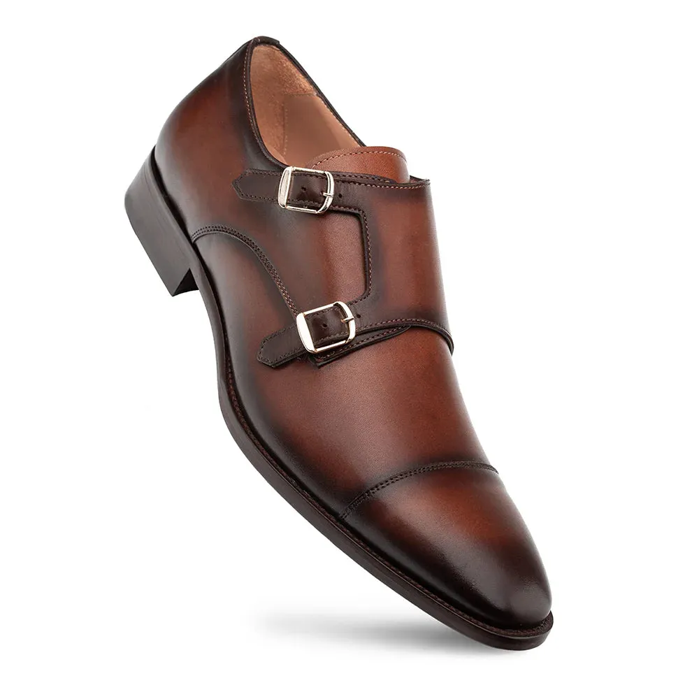 Mezlan Mens Chocolate Brown Cap Toe Double Monk Strap Leather Dress Shoes